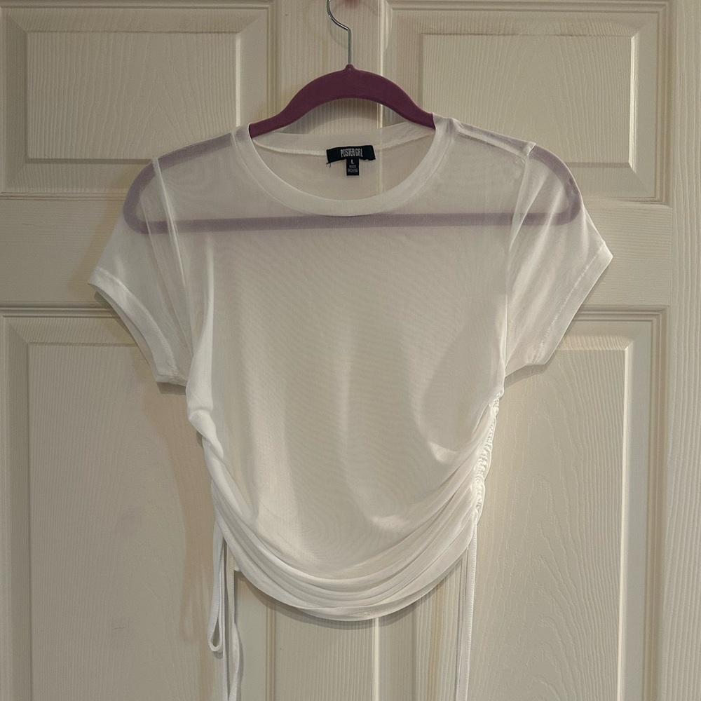 POSTER GIRL White Ruched Crop T-Shirt